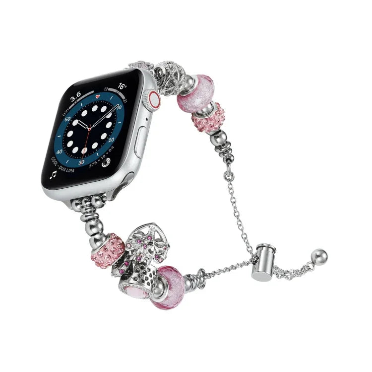Pulseira de relógio metálica com contas, para Apple Watch 8 45mm, para Apple Watch SE 2022 40mm, para Apple Watch SE 2022 44mm, para Apple Watch 7 41mm, para Apple Watch 7 45mm, para Apple Watch SE 40mm, para Apple Watch SE 44mm, para Apple Watch 6 40mm