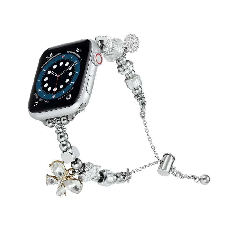 Pulseira de relógio metálica com contas, para Apple Watch 8 45mm, para Apple Watch SE 2022 40mm, para Apple Watch SE 2022 44mm, para Apple Watch 7 41mm, para Apple Watch 7 45mm, para Apple Watch SE 40mm, para Apple Watch SE 44mm, para Apple Watch 6 40mm