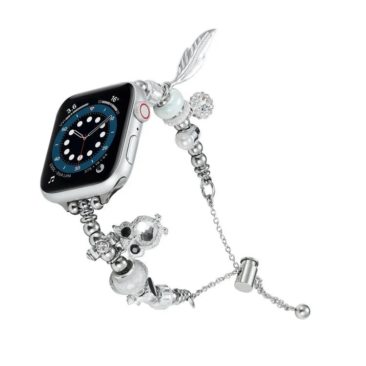 Pulseira de relógio metálica com contas, para Apple Watch 8 45mm, para Apple Watch SE 2022 40mm, para Apple Watch SE 2022 44mm, para Apple Watch 7 41mm, para Apple Watch 7 45mm, para Apple Watch SE 40mm, para Apple Watch SE 44mm, para Apple Watch 6 40mm