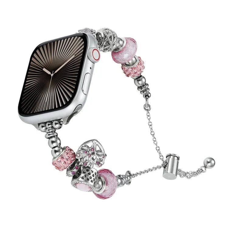 Pulseira de relógio metálica com contas, para Apple Watch Series 10 46mm, para Apple Watch Series 10 42mm, para Apple Watch SE 2023 44mm, para Apple Watch SE 2023 40mm, para Apple Watch Ultra 2 49mm, para Apple Watch 9 45mm, para Apple Watch 9 41mm