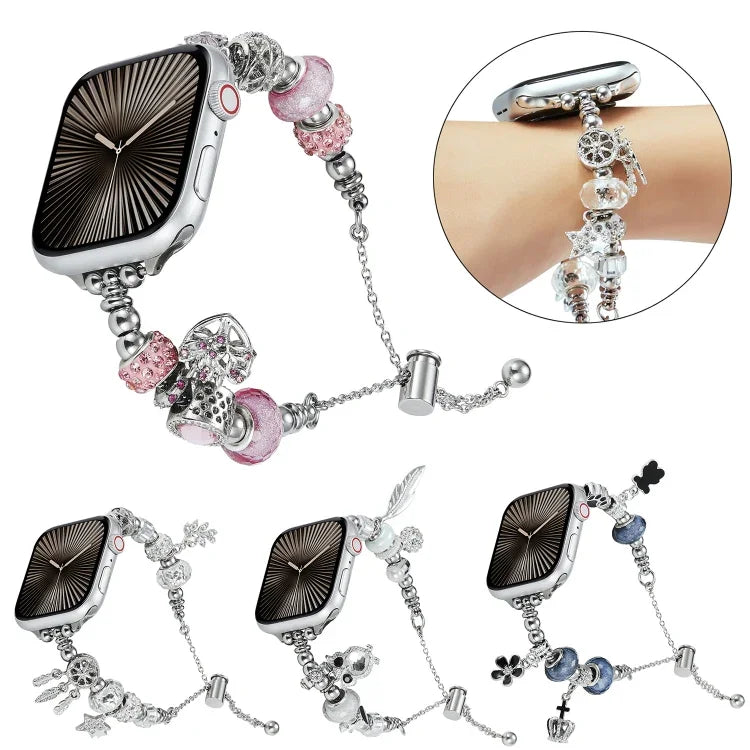 Pulseira de relógio metálica com contas, para Apple Watch 8 45mm, para Apple Watch SE 2022 40mm, para Apple Watch SE 2022 44mm, para Apple Watch 7 41mm, para Apple Watch 7 45mm, para Apple Watch SE 40mm, para Apple Watch SE 44mm, para Apple Watch 6 40mm