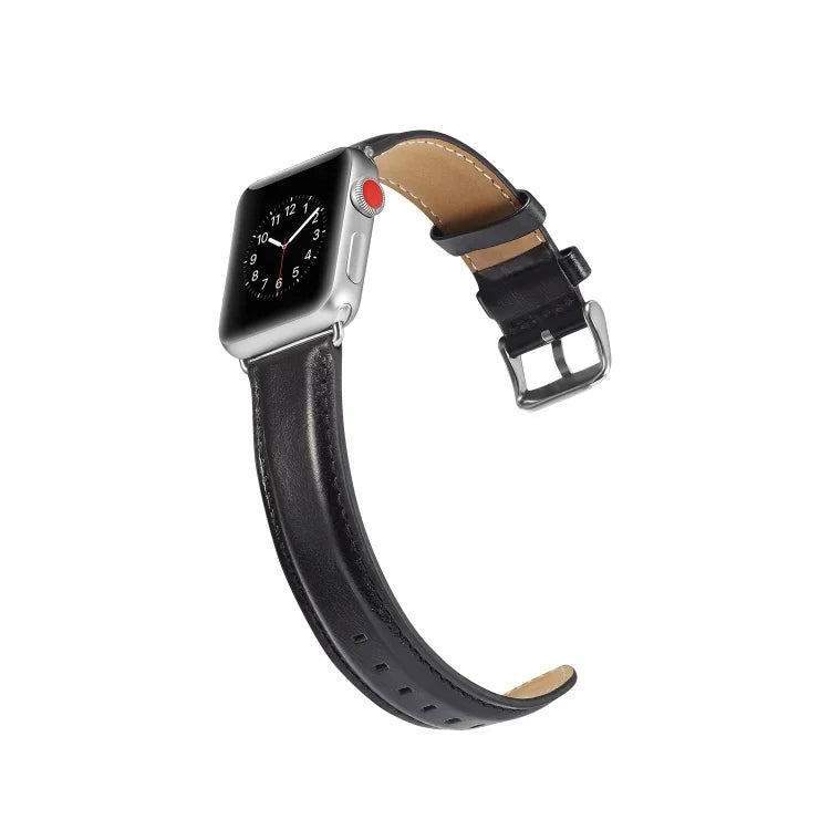 Correia de Couro Top-grain Textura Crazy Horse, para Apple Watch Série 7 41mm / 6 & SE & 5 & 4 40mm / 3 & 2 & 1 38mm, para Apple Watch Série 7 45mm / 6 & SE & 5 & 4 44mm / 3 & 2 & 1 42mm