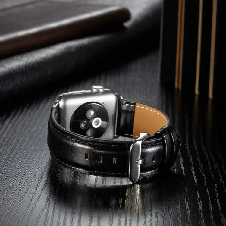 Correia de Couro Top-grain Textura Crazy Horse, para Apple Watch Série 7 41mm / 6 & SE & 5 & 4 40mm / 3 & 2 & 1 38mm, para Apple Watch Série 7 45mm / 6 & SE & 5 & 4 44mm / 3 & 2 & 1 42mm