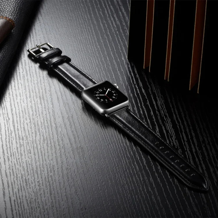 Correia de Couro Top-grain Textura Crazy Horse, para Apple Watch Série 7 41mm / 6 & SE & 5 & 4 40mm / 3 & 2 & 1 38mm, para Apple Watch Série 7 45mm / 6 & SE & 5 & 4 44mm / 3 & 2 & 1 42mm