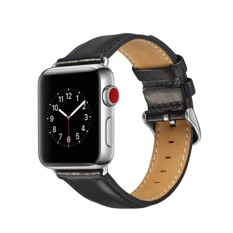 Correia de Couro Top-grain Textura Crazy Horse, para Apple Watch Série 7 41mm / 6 & SE & 5 & 4 40mm / 3 & 2 & 1 38mm, para Apple Watch Série 7 45mm / 6 & SE & 5 & 4 44mm / 3 & 2 & 1 42mm