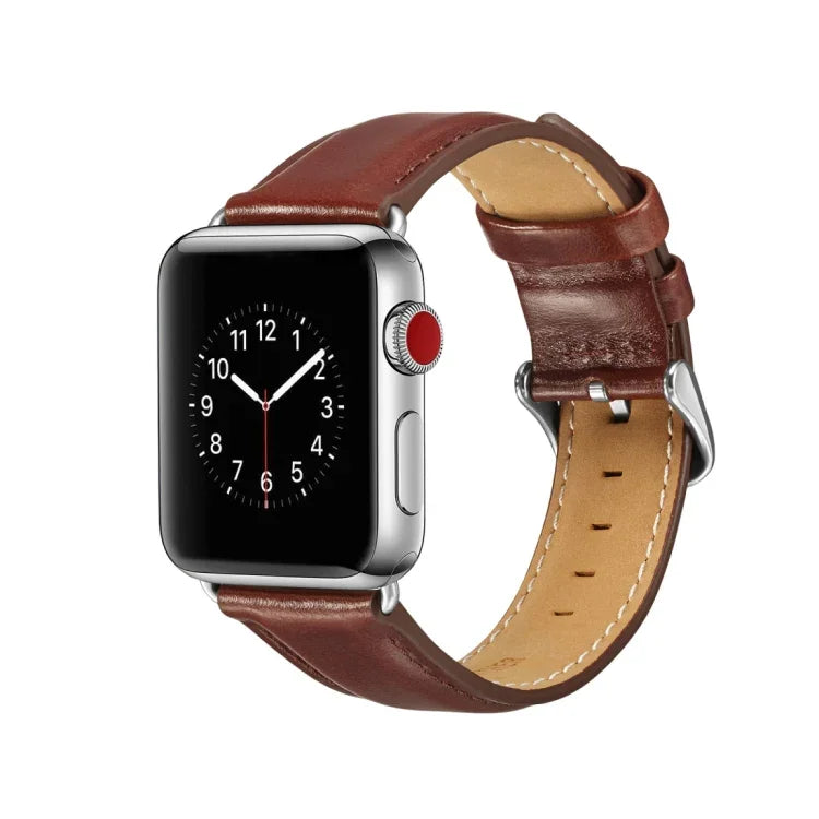 Correia de Couro Top-grain Textura Crazy Horse, para Apple Watch Série 7 41mm / 6 & SE & 5 & 4 40mm / 3 & 2 & 1 38mm, para Apple Watch Série 7 45mm / 6 & SE & 5 & 4 44mm / 3 & 2 & 1 42mm