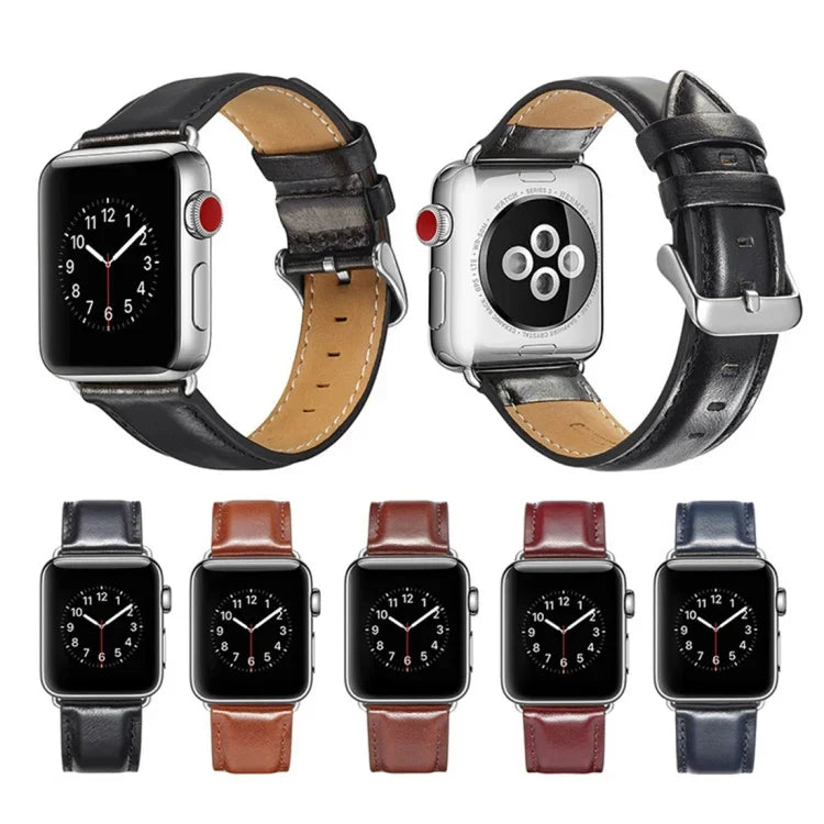 Correia de Couro Top-grain Textura Crazy Horse, para Apple Watch Série 7 41mm / 6 & SE & 5 & 4 40mm / 3 & 2 & 1 38mm, para Apple Watch Série 7 45mm / 6 & SE & 5 & 4 44mm / 3 & 2 & 1 42mm