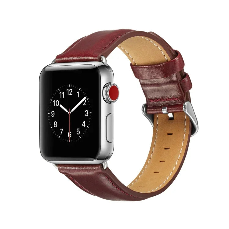 Correia de Couro Top-grain Textura Crazy Horse, para Apple Watch Série 7 41mm / 6 & SE & 5 & 4 40mm / 3 & 2 & 1 38mm, para Apple Watch Série 7 45mm / 6 & SE & 5 & 4 44mm / 3 & 2 & 1 42mm