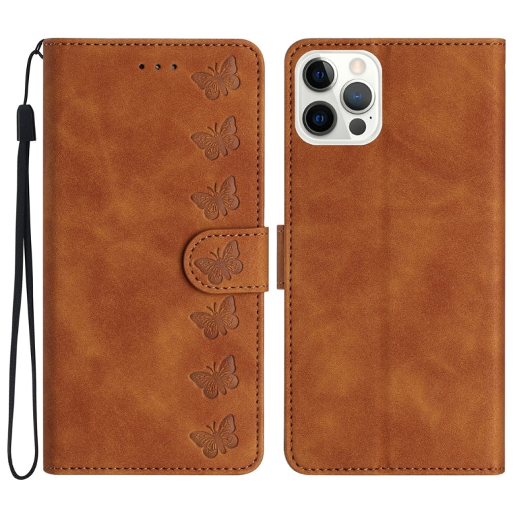 Seven Butterflies Embossed Leather Phone Case, For iPhone 14 Pro Max, For iPhone 13 Pro Max, For iPhone 13 Pro, For iPhone 13, For iPhone 13 mini, For iPhone 12, For iPhone 12 Pro Max, For iPhone 12 Pro