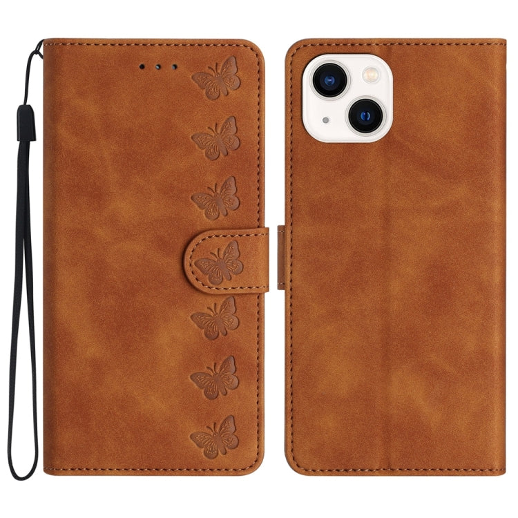Seven Butterflies Embossed Leather Phone Case, For iPhone 14 Pro Max, For iPhone 13 Pro Max, For iPhone 13 Pro, For iPhone 13, For iPhone 13 mini, For iPhone 12, For iPhone 12 Pro Max, For iPhone 12 Pro