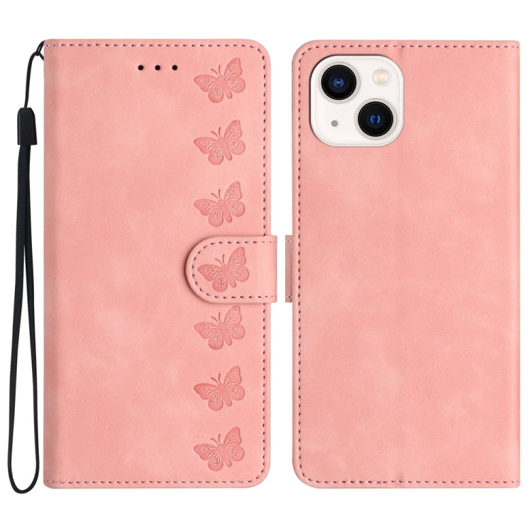 Seven Butterflies Embossed Leather Phone Case, For iPhone 14 Pro Max, For iPhone 13 Pro Max, For iPhone 13 Pro, For iPhone 13, For iPhone 13 mini, For iPhone 12, For iPhone 12 Pro Max, For iPhone 12 Pro