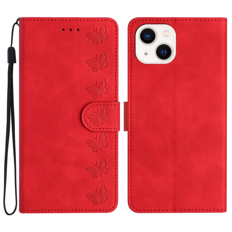 Seven Butterflies Embossed Leather Phone Case, For iPhone 14 Pro Max, For iPhone 13 Pro Max, For iPhone 13 Pro, For iPhone 13, For iPhone 13 mini, For iPhone 12, For iPhone 12 Pro Max, For iPhone 12 Pro