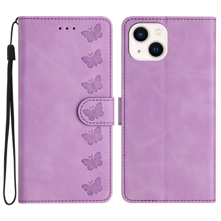 Seven Butterflies Embossed Leather Phone Case, For iPhone 14 Pro Max, For iPhone 13 Pro Max, For iPhone 13 Pro, For iPhone 13, For iPhone 13 mini, For iPhone 12, For iPhone 12 Pro Max, For iPhone 12 Pro
