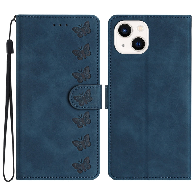 Seven Butterflies Embossed Leather Phone Case, For iPhone 14 Pro Max, For iPhone 13 Pro Max, For iPhone 13 Pro, For iPhone 13, For iPhone 13 mini, For iPhone 12, For iPhone 12 Pro Max, For iPhone 12 Pro