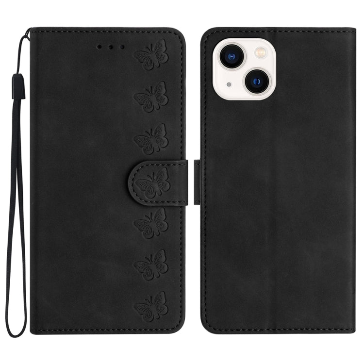 Seven Butterflies Embossed Leather Phone Case, For iPhone 14 Pro Max, For iPhone 13 Pro Max, For iPhone 13 Pro, For iPhone 13, For iPhone 13 mini, For iPhone 12, For iPhone 12 Pro Max, For iPhone 12 Pro
