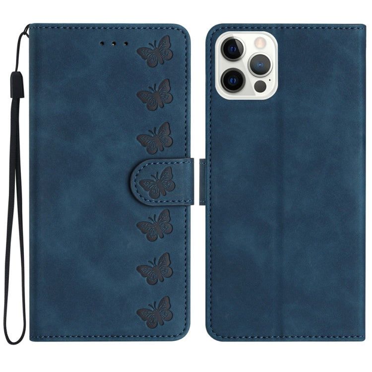 Seven Butterflies Embossed Leather Phone Case, For iPhone 14 Pro Max, For iPhone 13 Pro Max, For iPhone 13 Pro, For iPhone 13, For iPhone 13 mini, For iPhone 12, For iPhone 12 Pro Max, For iPhone 12 Pro