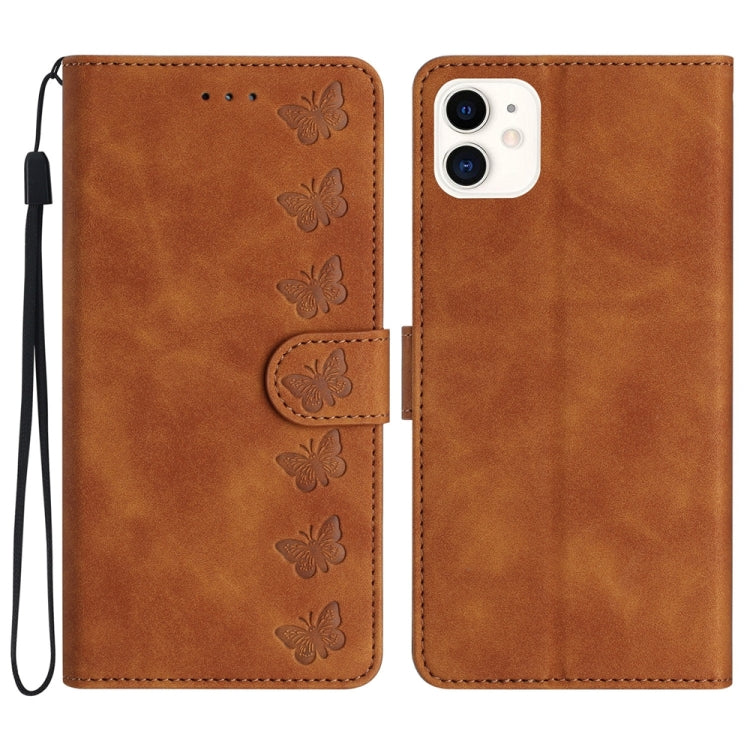 Seven Butterflies Embossed Leather Phone Case, For iPhone 14 Pro Max, For iPhone 13 Pro Max, For iPhone 13 Pro, For iPhone 13, For iPhone 13 mini, For iPhone 12, For iPhone 12 Pro Max, For iPhone 12 Pro