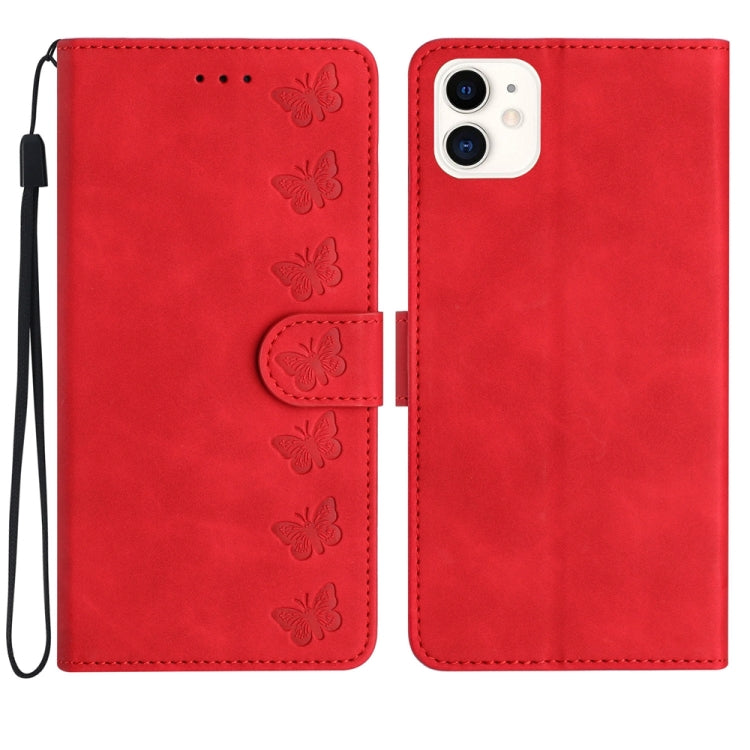 Seven Butterflies Embossed Leather Phone Case, For iPhone 14 Pro Max, For iPhone 13 Pro Max, For iPhone 13 Pro, For iPhone 13, For iPhone 13 mini, For iPhone 12, For iPhone 12 Pro Max, For iPhone 12 Pro