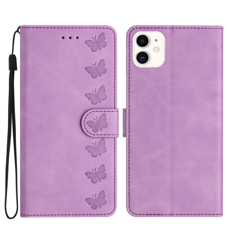 Seven Butterflies Embossed Leather Phone Case, For iPhone 14 Pro Max, For iPhone 13 Pro Max, For iPhone 13 Pro, For iPhone 13, For iPhone 13 mini, For iPhone 12, For iPhone 12 Pro Max, For iPhone 12 Pro
