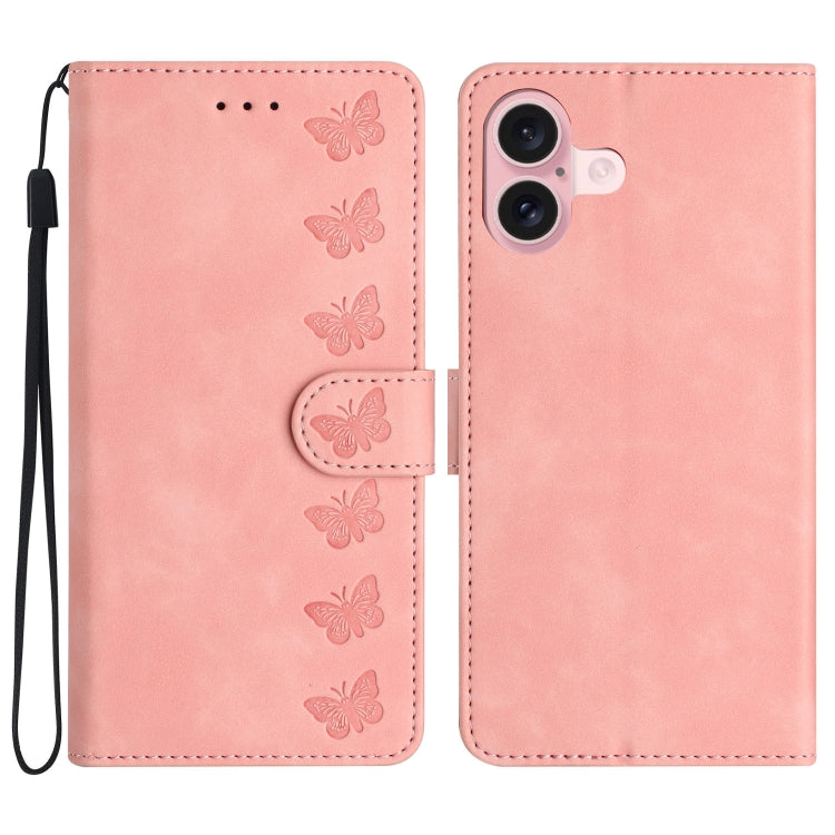 Capa de Telemóvel em Pele Relevada com Sete Borboletas, Para iPhone 16e / 17e, Para iPhone 17 Pro Max, Para iPhone 17 Pro, Para iPhone 17, Para iPhone Air, Para iPhone 16 Pro Max, Para iPhone 16 Pro, Para iPhone 16 Plus