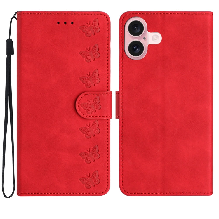 Capa de Telemóvel em Pele Relevada com Sete Borboletas, Para iPhone 16e / 17e, Para iPhone 17 Pro Max, Para iPhone 17 Pro, Para iPhone 17, Para iPhone Air, Para iPhone 16 Pro Max, Para iPhone 16 Pro, Para iPhone 16 Plus