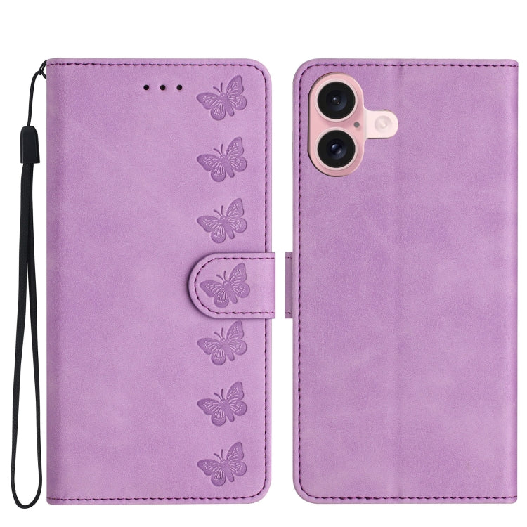 Capa de Telemóvel em Pele Relevada com Sete Borboletas, Para iPhone 16e / 17e, Para iPhone 17 Pro Max, Para iPhone 17 Pro, Para iPhone 17, Para iPhone Air, Para iPhone 16 Pro Max, Para iPhone 16 Pro, Para iPhone 16 Plus
