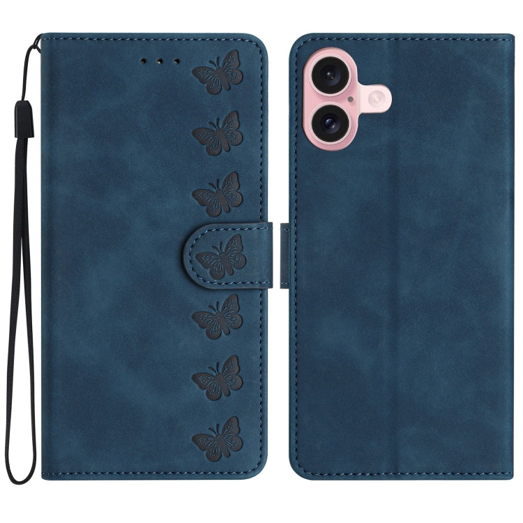 Capa de Telemóvel em Pele Relevada com Sete Borboletas, Para iPhone 16e / 17e, Para iPhone 17 Pro Max, Para iPhone 17 Pro, Para iPhone 17, Para iPhone Air, Para iPhone 16 Pro Max, Para iPhone 16 Pro, Para iPhone 16 Plus
