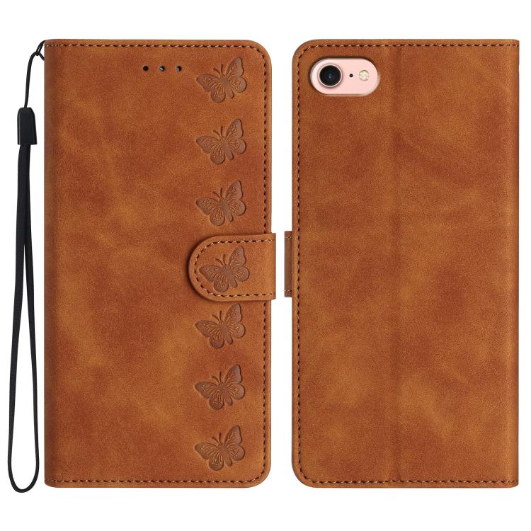 Capa de Telemóvel em Pele Relevada com Sete Borboletas, Para iPhone 16e / 17e, Para iPhone 17 Pro Max, Para iPhone 17 Pro, Para iPhone 17, Para iPhone Air, Para iPhone 16 Pro Max, Para iPhone 16 Pro, Para iPhone 16 Plus