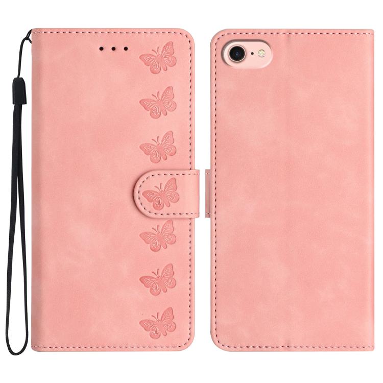 Capa de Telemóvel em Pele Relevada com Sete Borboletas, Para iPhone 16e / 17e, Para iPhone 17 Pro Max, Para iPhone 17 Pro, Para iPhone 17, Para iPhone Air, Para iPhone 16 Pro Max, Para iPhone 16 Pro, Para iPhone 16 Plus
