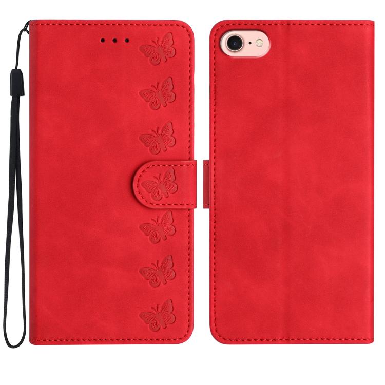 Capa de Telemóvel em Pele Relevada com Sete Borboletas, Para iPhone 16e / 17e, Para iPhone 17 Pro Max, Para iPhone 17 Pro, Para iPhone 17, Para iPhone Air, Para iPhone 16 Pro Max, Para iPhone 16 Pro, Para iPhone 16 Plus