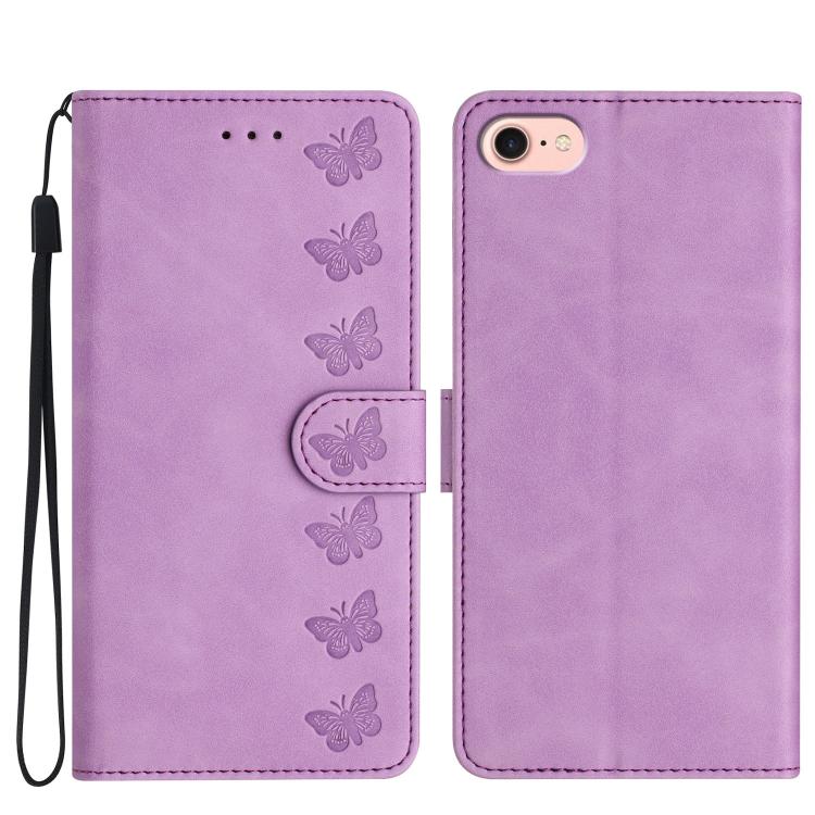 Capa de Telemóvel em Pele Relevada com Sete Borboletas, Para iPhone 16e / 17e, Para iPhone 17 Pro Max, Para iPhone 17 Pro, Para iPhone 17, Para iPhone Air, Para iPhone 16 Pro Max, Para iPhone 16 Pro, Para iPhone 16 Plus