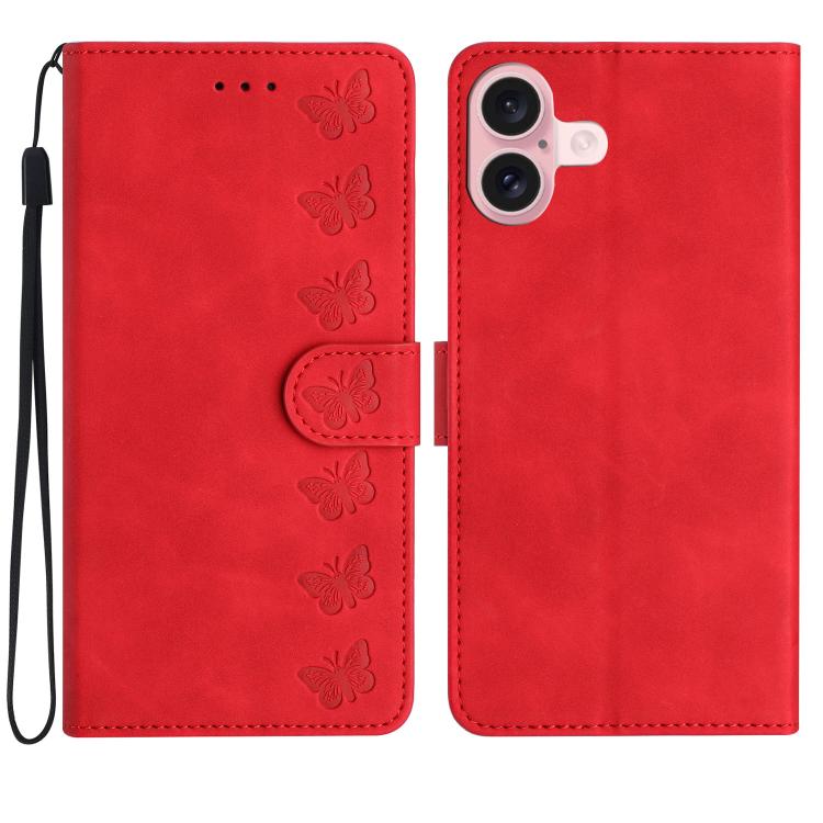 Capa de Telemóvel em Pele Relevada com Sete Borboletas, Para iPhone 16e / 17e, Para iPhone 17 Pro Max, Para iPhone 17 Pro, Para iPhone 17, Para iPhone Air, Para iPhone 16 Pro Max, Para iPhone 16 Pro, Para iPhone 16 Plus