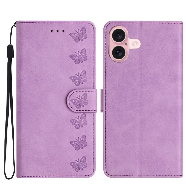 Capa de Telemóvel em Pele Relevada com Sete Borboletas, Para iPhone 16e / 17e, Para iPhone 17 Pro Max, Para iPhone 17 Pro, Para iPhone 17, Para iPhone Air, Para iPhone 16 Pro Max, Para iPhone 16 Pro, Para iPhone 16 Plus