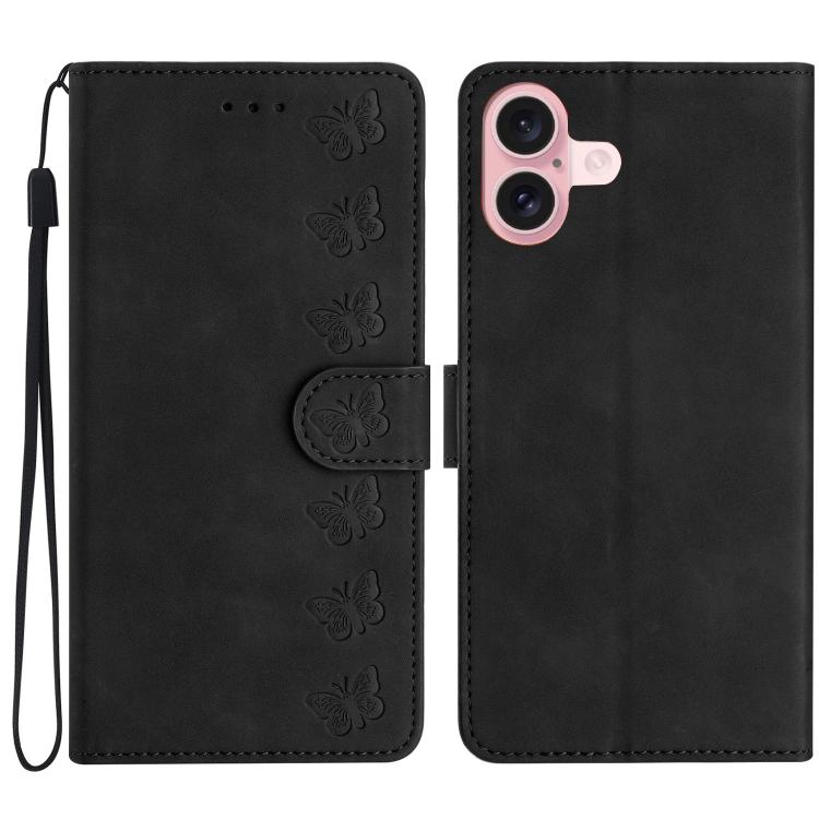 Capa de Telemóvel em Pele Relevada com Sete Borboletas, Para iPhone 16e / 17e, Para iPhone 17 Pro Max, Para iPhone 17 Pro, Para iPhone 17, Para iPhone Air, Para iPhone 16 Pro Max, Para iPhone 16 Pro, Para iPhone 16 Plus