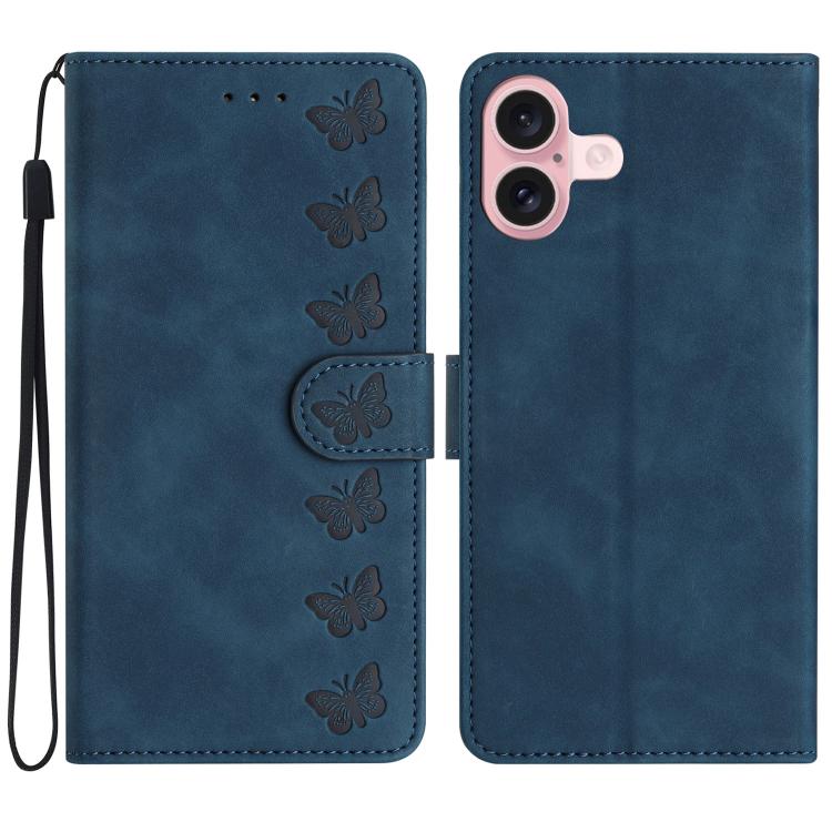 Capa de Telemóvel em Pele Relevada com Sete Borboletas, Para iPhone 16e / 17e, Para iPhone 17 Pro Max, Para iPhone 17 Pro, Para iPhone 17, Para iPhone Air, Para iPhone 16 Pro Max, Para iPhone 16 Pro, Para iPhone 16 Plus