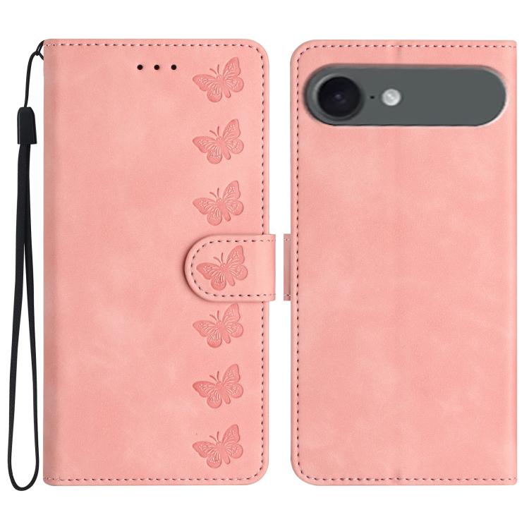 Capa de Telemóvel em Pele Relevada com Sete Borboletas, Para iPhone 16e / 17e, Para iPhone 17 Pro Max, Para iPhone 17 Pro, Para iPhone 17, Para iPhone Air, Para iPhone 16 Pro Max, Para iPhone 16 Pro, Para iPhone 16 Plus