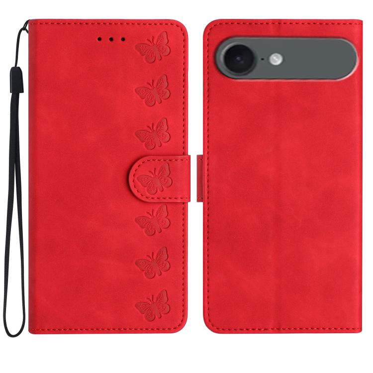 Capa de Telemóvel em Pele Relevada com Sete Borboletas, Para iPhone 16e / 17e, Para iPhone 17 Pro Max, Para iPhone 17 Pro, Para iPhone 17, Para iPhone Air, Para iPhone 16 Pro Max, Para iPhone 16 Pro, Para iPhone 16 Plus