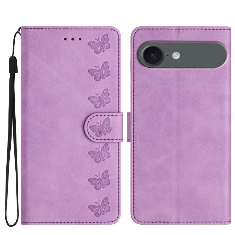 Capa de Telemóvel em Pele Relevada com Sete Borboletas, Para iPhone 16e / 17e, Para iPhone 17 Pro Max, Para iPhone 17 Pro, Para iPhone 17, Para iPhone Air, Para iPhone 16 Pro Max, Para iPhone 16 Pro, Para iPhone 16 Plus