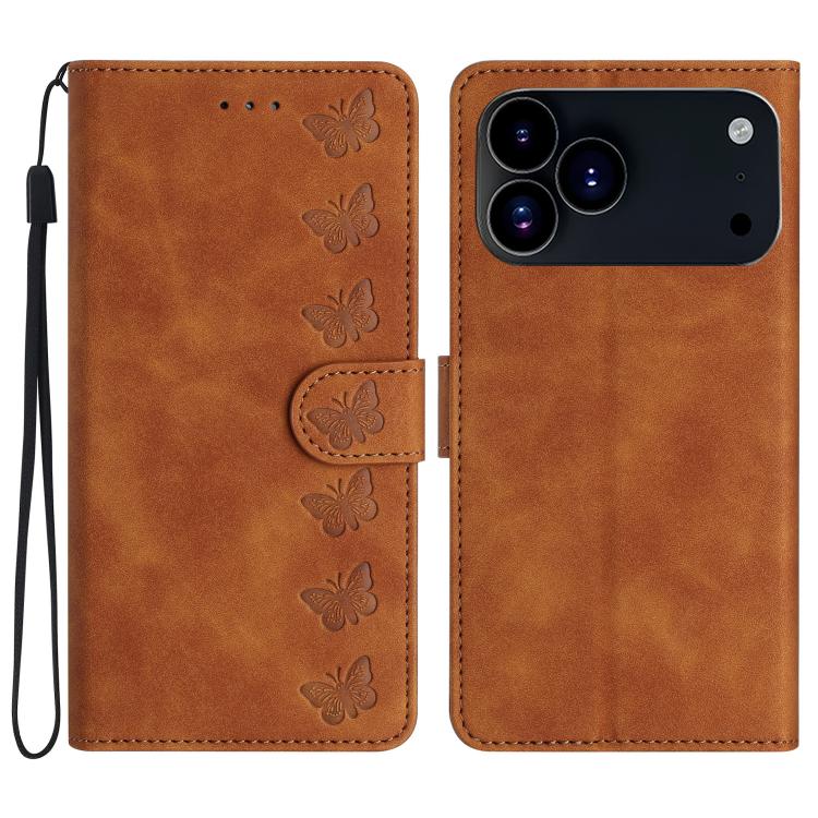Capa de Telemóvel em Pele Relevada com Sete Borboletas, Para iPhone 16e / 17e, Para iPhone 17 Pro Max, Para iPhone 17 Pro, Para iPhone 17, Para iPhone Air, Para iPhone 16 Pro Max, Para iPhone 16 Pro, Para iPhone 16 Plus