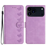 Capa de Telemóvel em Pele Relevada com Sete Borboletas, Para iPhone 16e / 17e, Para iPhone 17 Pro Max, Para iPhone 17 Pro, Para iPhone 17, Para iPhone Air, Para iPhone 16 Pro Max, Para iPhone 16 Pro, Para iPhone 16 Plus