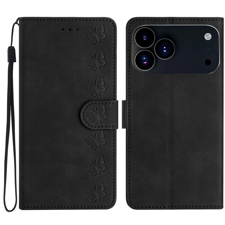 Capa de Telemóvel em Pele Relevada com Sete Borboletas, Para iPhone 16e / 17e, Para iPhone 17 Pro Max, Para iPhone 17 Pro, Para iPhone 17, Para iPhone Air, Para iPhone 16 Pro Max, Para iPhone 16 Pro, Para iPhone 16 Plus