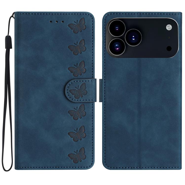 Capa de Telemóvel em Pele Relevada com Sete Borboletas, Para iPhone 16e / 17e, Para iPhone 17 Pro Max, Para iPhone 17 Pro, Para iPhone 17, Para iPhone Air, Para iPhone 16 Pro Max, Para iPhone 16 Pro, Para iPhone 16 Plus