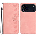 Capa de Telemóvel em Pele Relevada com Sete Borboletas, Para iPhone 16e / 17e, Para iPhone 17 Pro Max, Para iPhone 17 Pro, Para iPhone 17, Para iPhone Air, Para iPhone 16 Pro Max, Para iPhone 16 Pro, Para iPhone 16 Plus