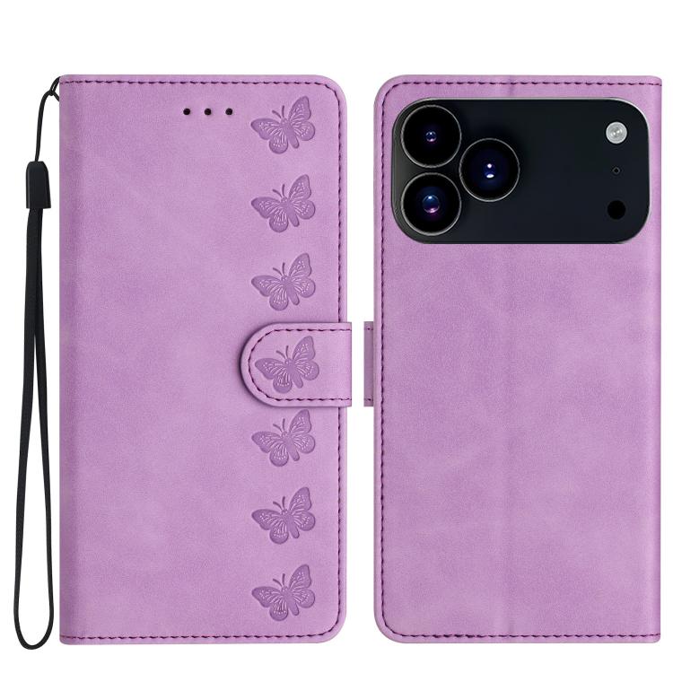 Capa de Telemóvel em Pele Relevada com Sete Borboletas, Para iPhone 16e / 17e, Para iPhone 17 Pro Max, Para iPhone 17 Pro, Para iPhone 17, Para iPhone Air, Para iPhone 16 Pro Max, Para iPhone 16 Pro, Para iPhone 16 Plus