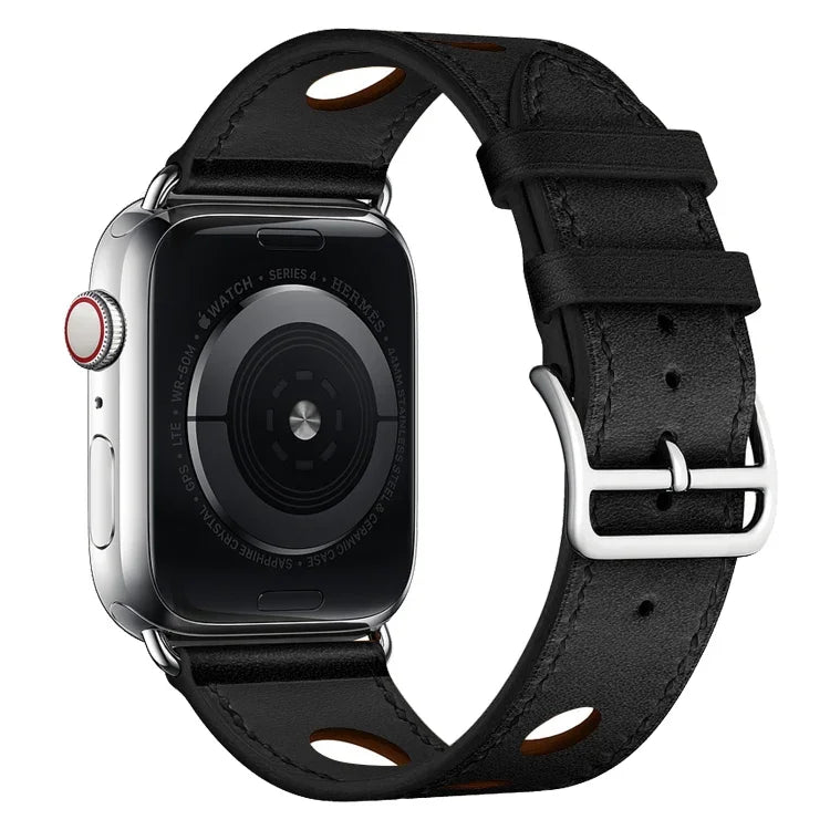 Correia de Substituição em Couro com Três Furos, para Apple Watch Série 8&7 41mm / SE 2&6&SE&5&4 40mm / 3&2&1 38mm, para Apple Watch Série 7 45mm / 6 & SE & 5 & 4 44mm / 3 & 2 & 1 42mm, para Apple Watch Série 7 41mm / 6 & SE & 5 & 4 40mm / 3 & 2 & 1 38