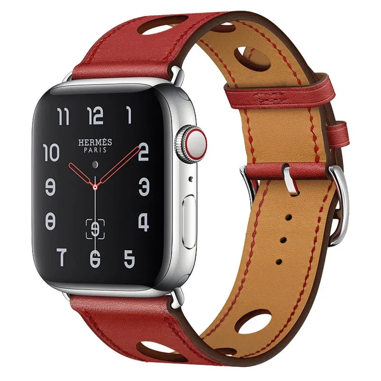 Correia de Substituição em Couro com Três Furos, para Apple Watch Série 8&7 41mm / SE 2&6&SE&5&4 40mm / 3&2&1 38mm, para Apple Watch Série 7 45mm / 6 & SE & 5 & 4 44mm / 3 & 2 & 1 42mm, para Apple Watch Série 7 41mm / 6 & SE & 5 & 4 40mm / 3 & 2 & 1 38
