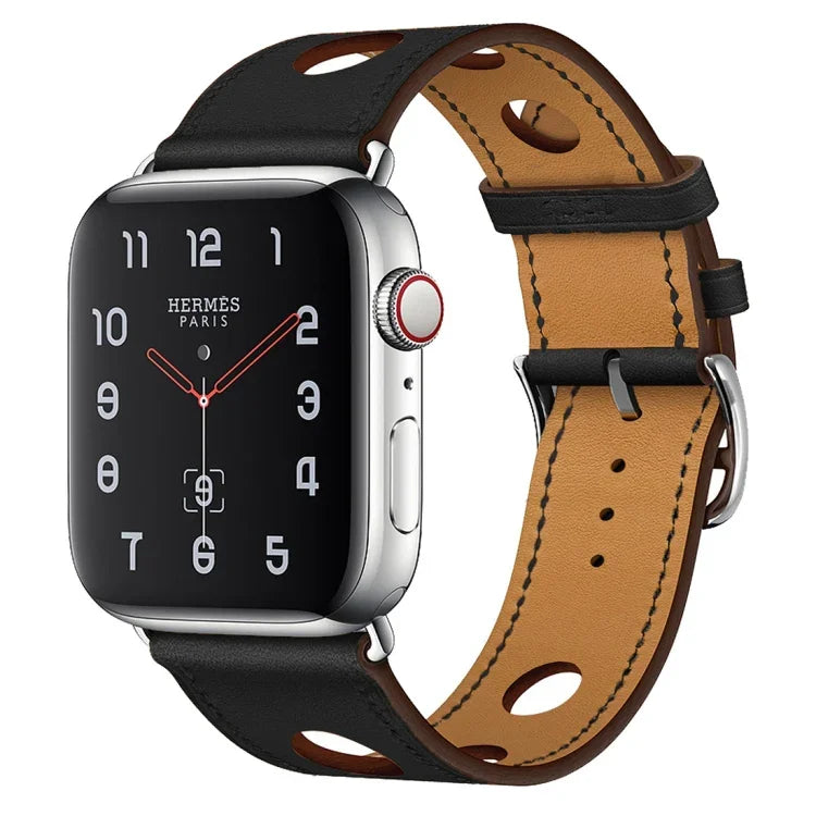 Correia de Substituição em Couro com Três Furos, para Apple Watch Série 8&7 41mm / SE 2&6&SE&5&4 40mm / 3&2&1 38mm, para Apple Watch Série 7 45mm / 6 & SE & 5 & 4 44mm / 3 & 2 & 1 42mm, para Apple Watch Série 7 41mm / 6 & SE & 5 & 4 40mm / 3 & 2 & 1 38