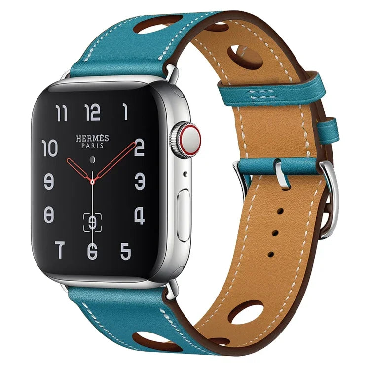Correia de Substituição em Couro com Três Furos, para Apple Watch Série 8&7 41mm / SE 2&6&SE&5&4 40mm / 3&2&1 38mm, para Apple Watch Série 7 45mm / 6 & SE & 5 & 4 44mm / 3 & 2 & 1 42mm, para Apple Watch Série 7 41mm / 6 & SE & 5 & 4 40mm / 3 & 2 & 1 38