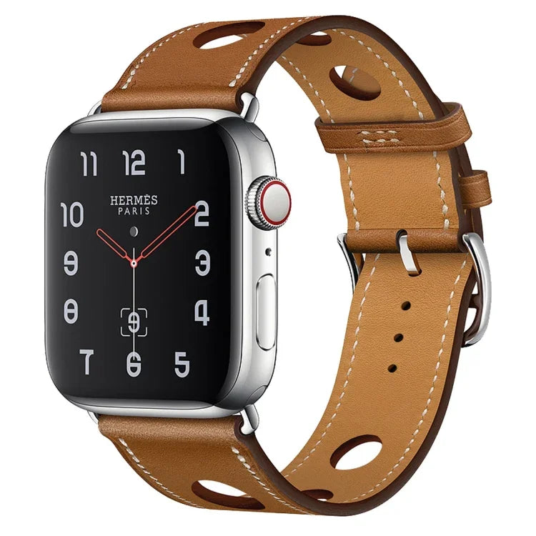 Correia de Substituição em Couro com Três Furos, para Apple Watch Série 8&7 41mm / SE 2&6&SE&5&4 40mm / 3&2&1 38mm, para Apple Watch Série 7 45mm / 6 & SE & 5 & 4 44mm / 3 & 2 & 1 42mm, para Apple Watch Série 7 41mm / 6 & SE & 5 & 4 40mm / 3 & 2 & 1 38