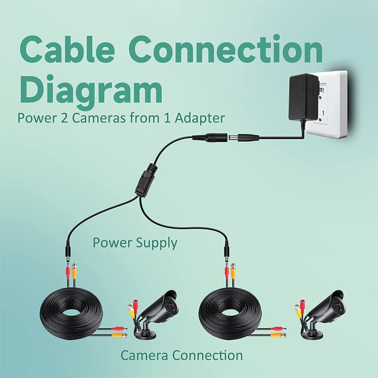 Adaptador Divisor de Energia DC Plug Fêmea para Macho 5.5 x 2.1mm, Cabo de Energia, 30cm, 70cm